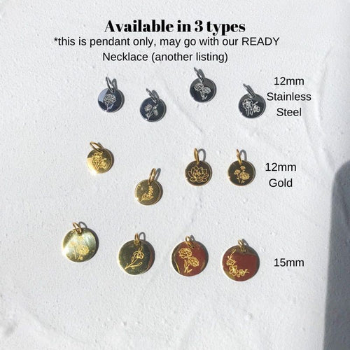 Birth Flower Pendant - gold stainless steel
