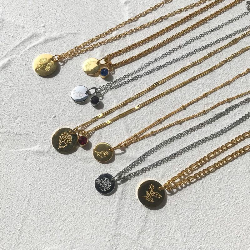Birth Flower Pendant - gold stainless steel