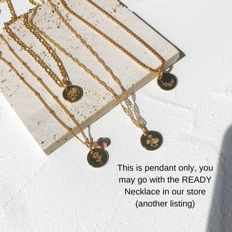 Birth Flower Pendant - gold stainless steel