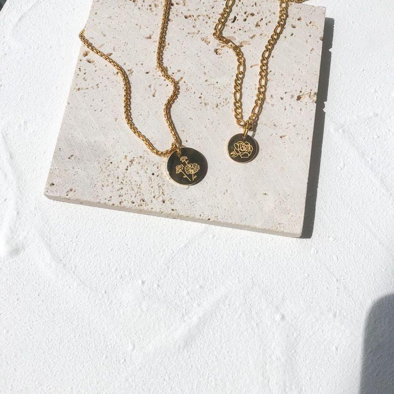 Birth Flower Pendant - gold stainless steel