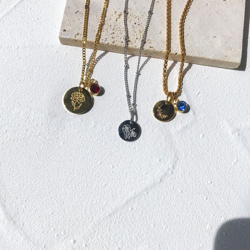 Birth Flower Pendant - gold stainless steel
