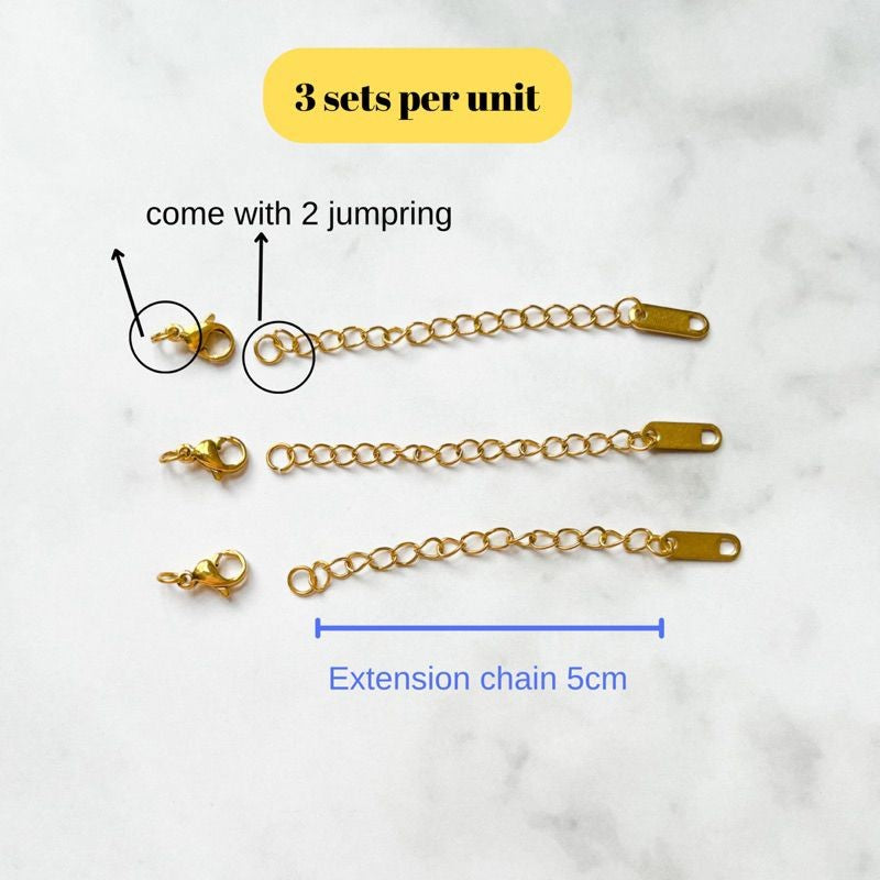 Extender & Lobster Clasp 3 sets / Gold Extension Stainless steel