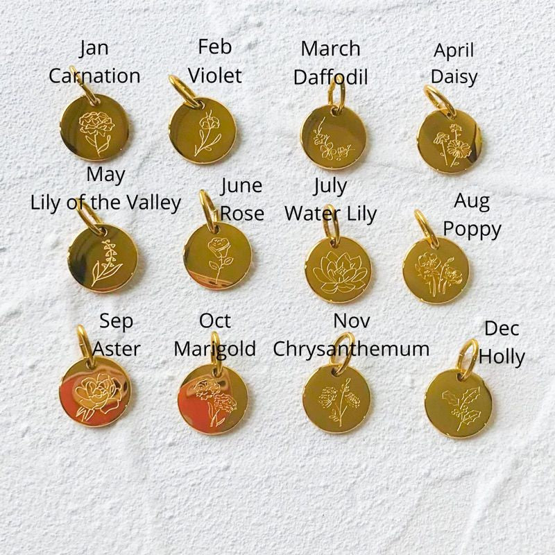 Birth Flower Pendant - gold stainless steel