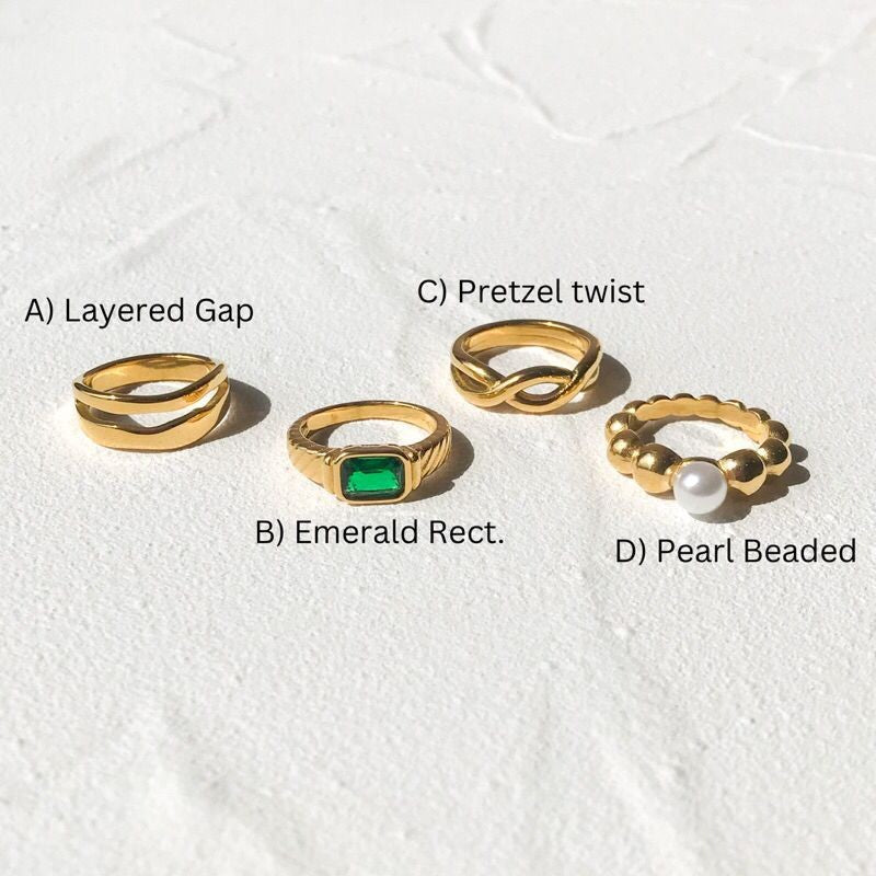 Stainless steel ring 1pc - Emerald gold ring pearl