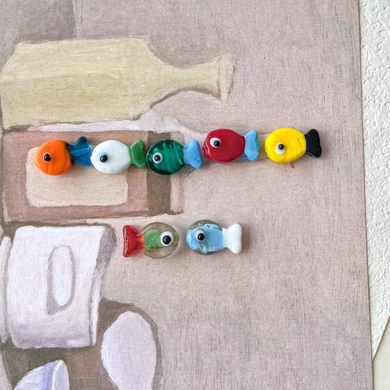 Glass fish beads for jewellery diy / colourful fish pendant sea pendant for necklace bracelet accessories