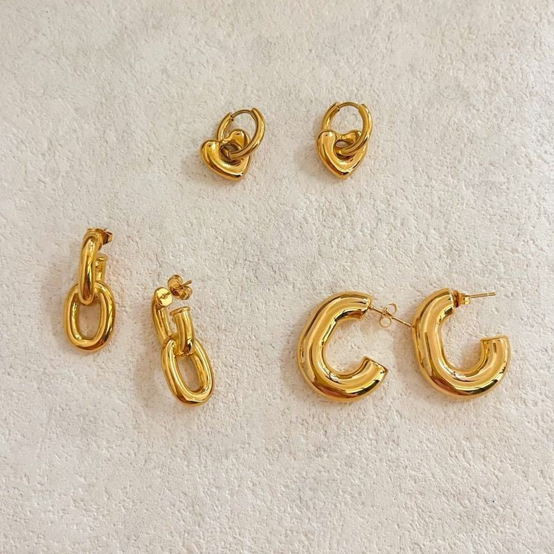 Stainless steel earrings 1 pair/ droplet earrings chunky earring love Huggies rectangle earrings hoop