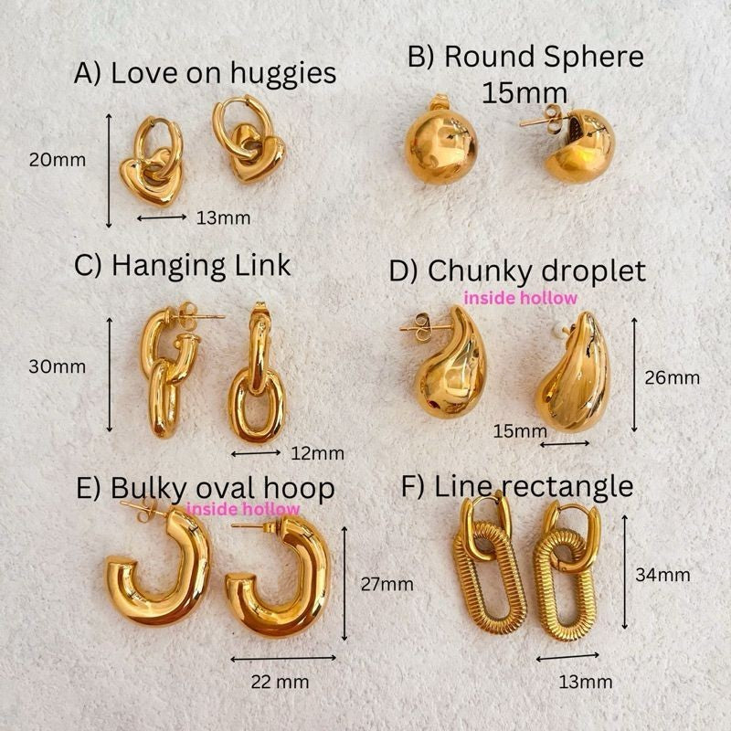 Stainless steel earrings 1 pair/ droplet earrings chunky earring love Huggies rectangle earrings hoop