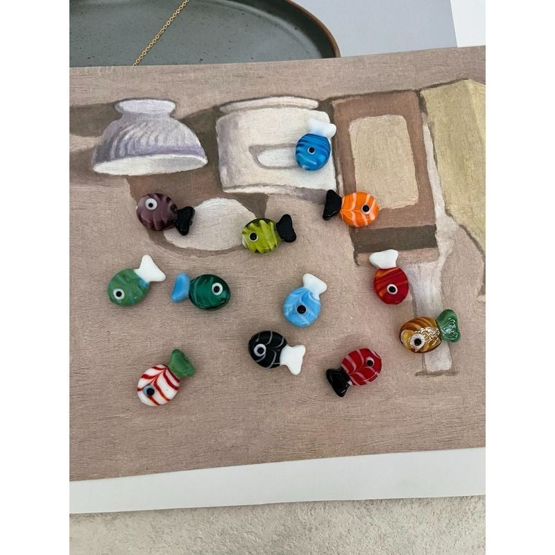 Glass fish beads for jewellery diy / colourful fish pendant sea pendant for necklace bracelet accessories