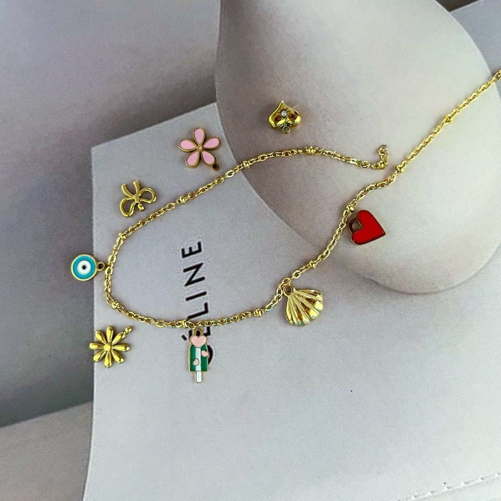 Stainless steel small mini pendant 1 pc/ cat icecream flower love ribbon small bear teddy smiley face clover star pendan