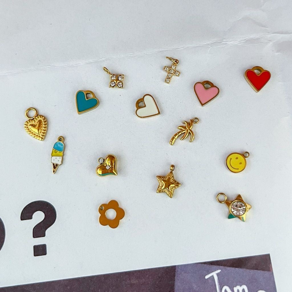 Stainless steel small mini pendant 1 pc/ cat icecream flower love ribbon small bear teddy smiley face clover star pendan