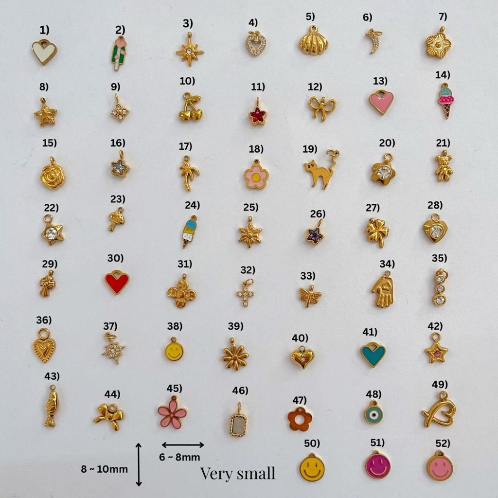 Stainless steel small mini pendant 1 pc/ cat icecream flower love ribbon small bear teddy smiley face clover star pendan