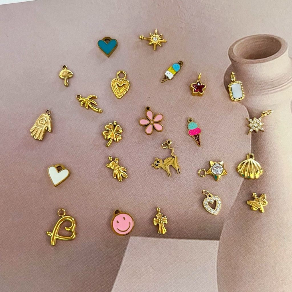 Stainless steel small mini pendant 1 pc/ cat icecream flower love ribbon small bear teddy smiley face clover star pendan
