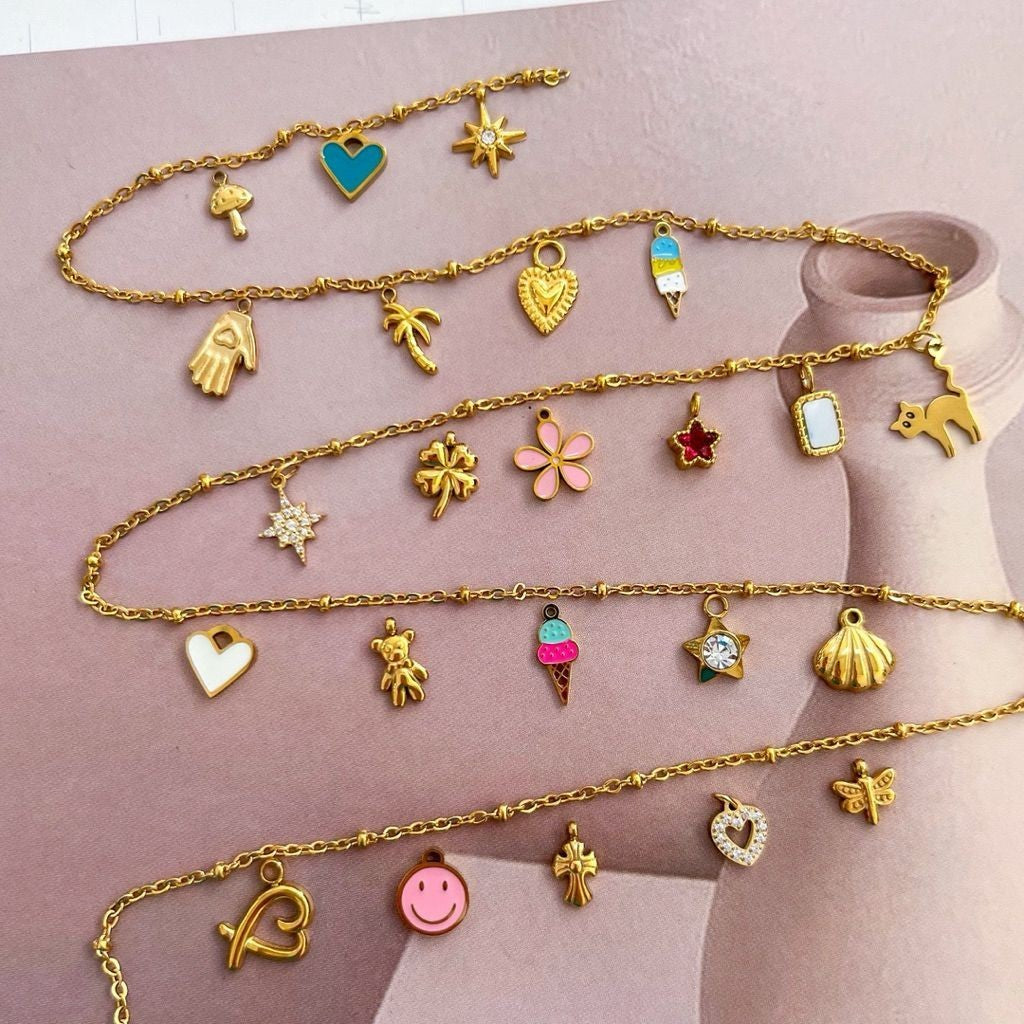 Stainless steel small mini pendant 1 pc/ cat icecream flower love ribbon small bear teddy smiley face clover star pendan