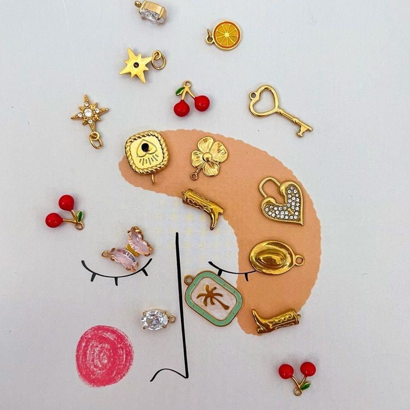 Stainless steel pendant/ Ribbon Cherry coconut tree love Aventurine butterfly hat flower star key boots moon red agate