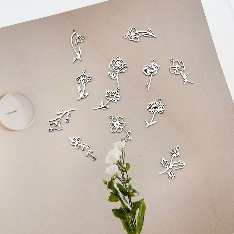 Birthflower pendant 1 pc/ gold Stainless steel initial seriess