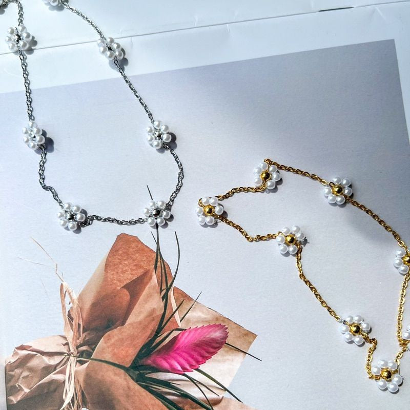 Stainless steel flower in beads chain for DIY50cm