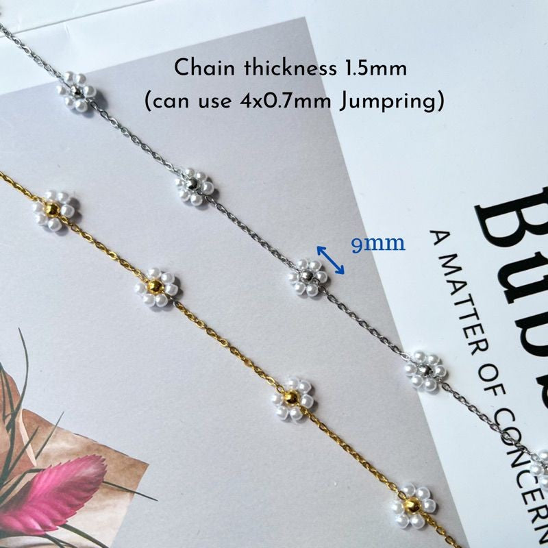 Stainless steel flower in beads chain for DIY50cm