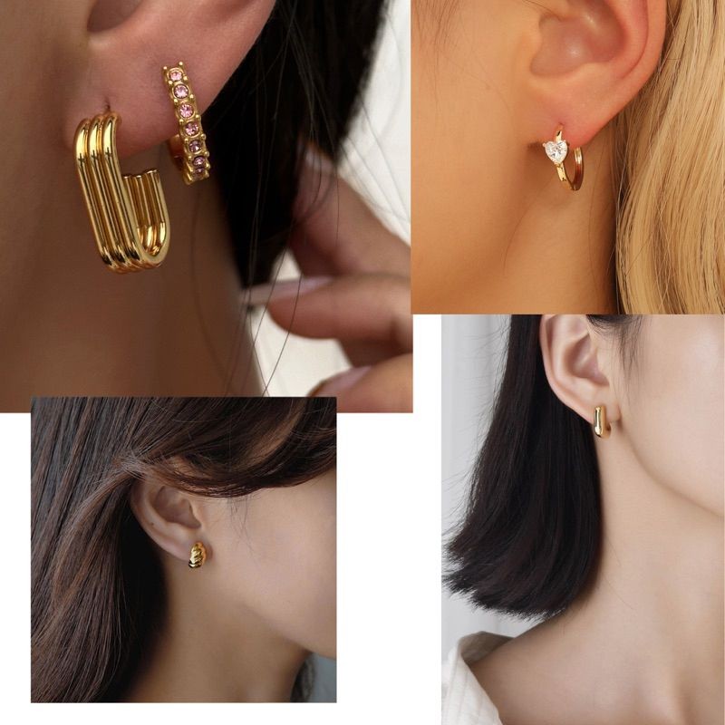 Earrings in stainless steel/ huggies zirconia Diamond earrings