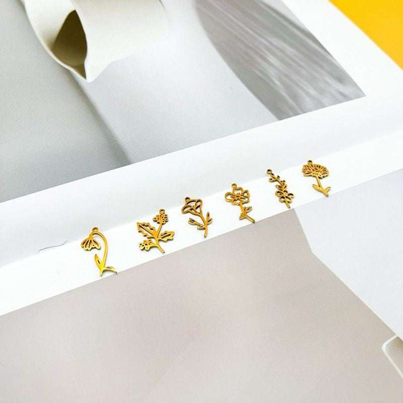 Birthflower pendant 1 pc/ gold Stainless steel initial seriess