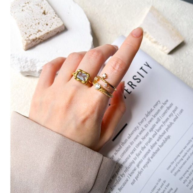 Gold stainless steel rings - zirconia diamond rings love ring