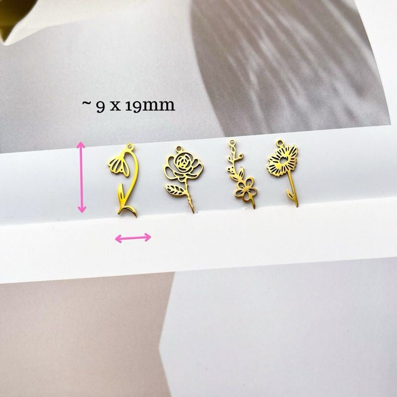 Birthflower pendant 1 pc/ gold Stainless steel initial seriess