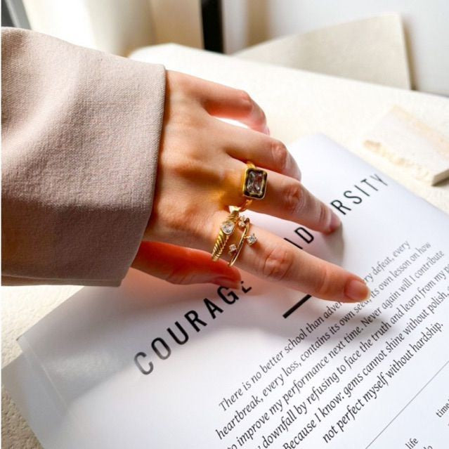 Gold stainless steel rings - zirconia diamond rings love ring