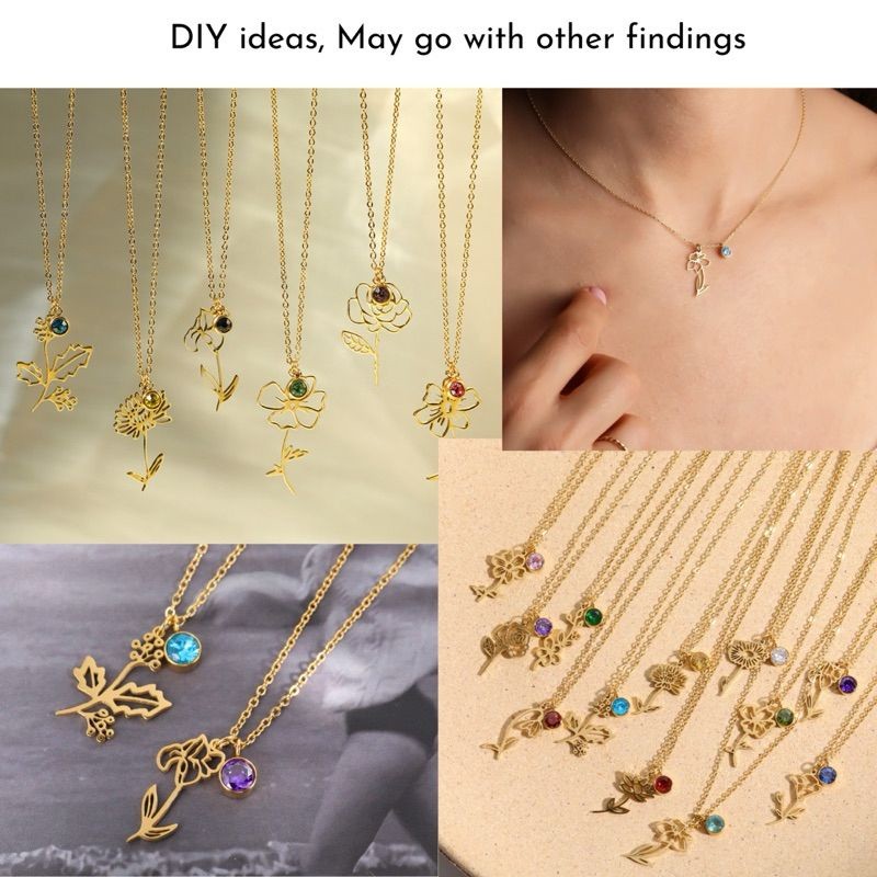 Birthflower pendant 1 pc/ gold Stainless steel initial seriess