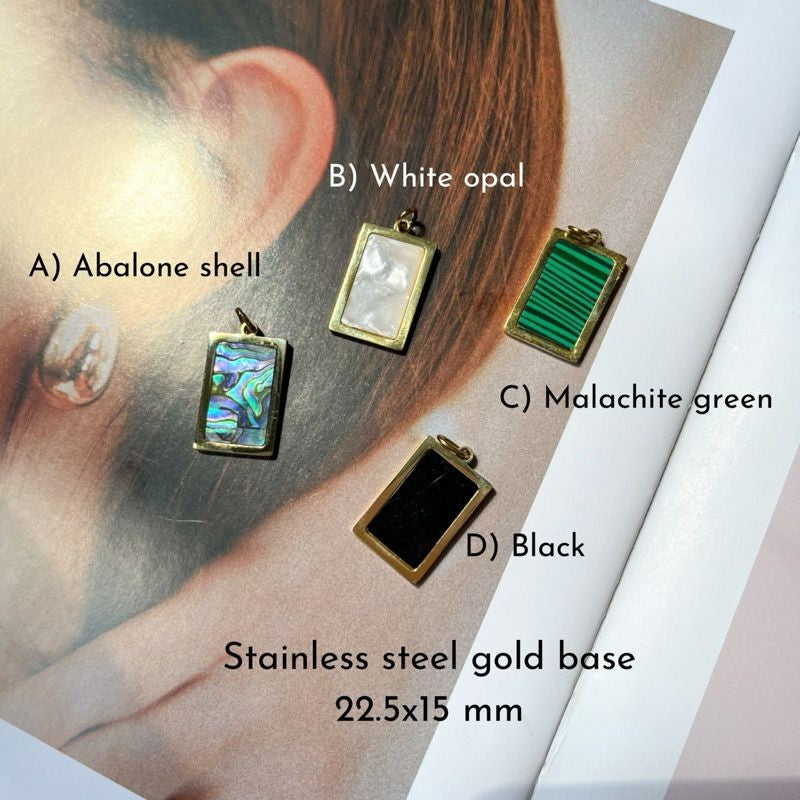 Rectangle opal abalone pendant - stainless steel