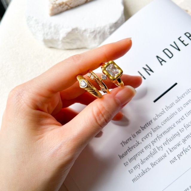 Gold stainless steel rings - zirconia diamond rings love ring