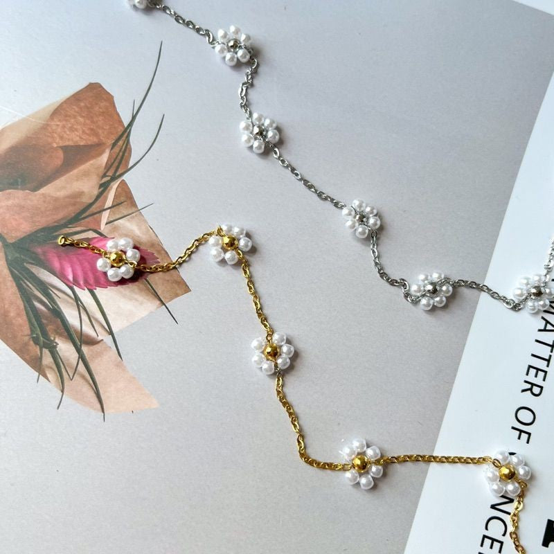 Stainless steel flower in beads chain for DIY50cm