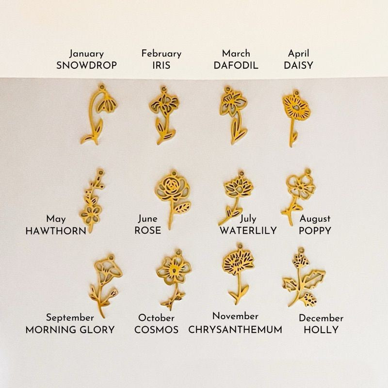 Birthflower pendant 1 pc/ gold Stainless steel initial seriess