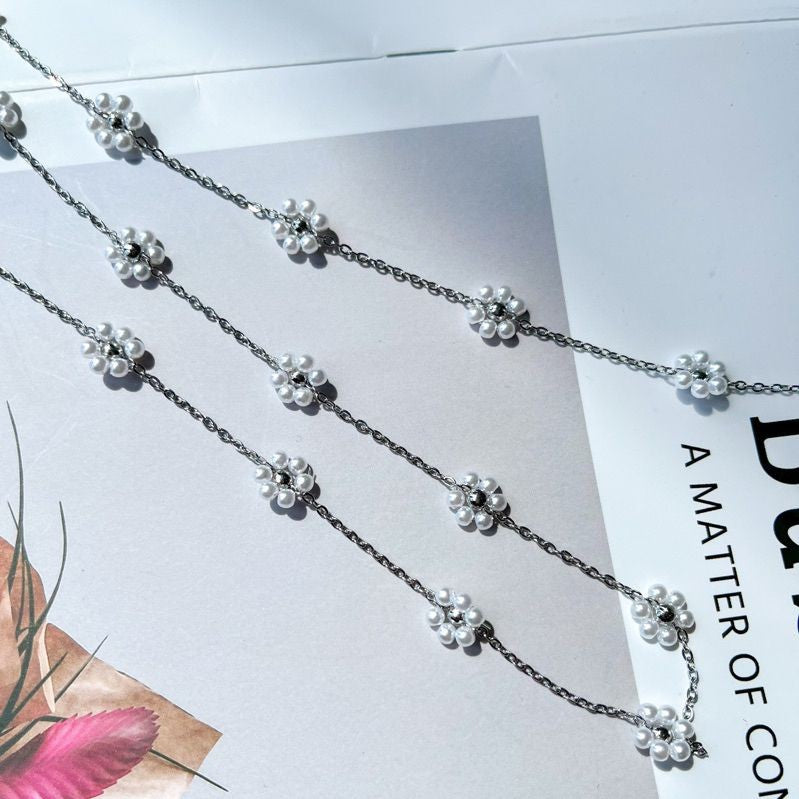 Stainless steel flower in beads chain for DIY50cm