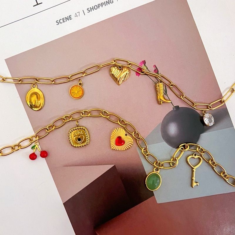 Stainless steel pendant/ Ribbon Cherry coconut tree love Aventurine butterfly hat flower star key boots moon red agate