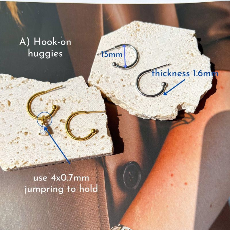 Stainless steel hook on huggies/ hanging earrings