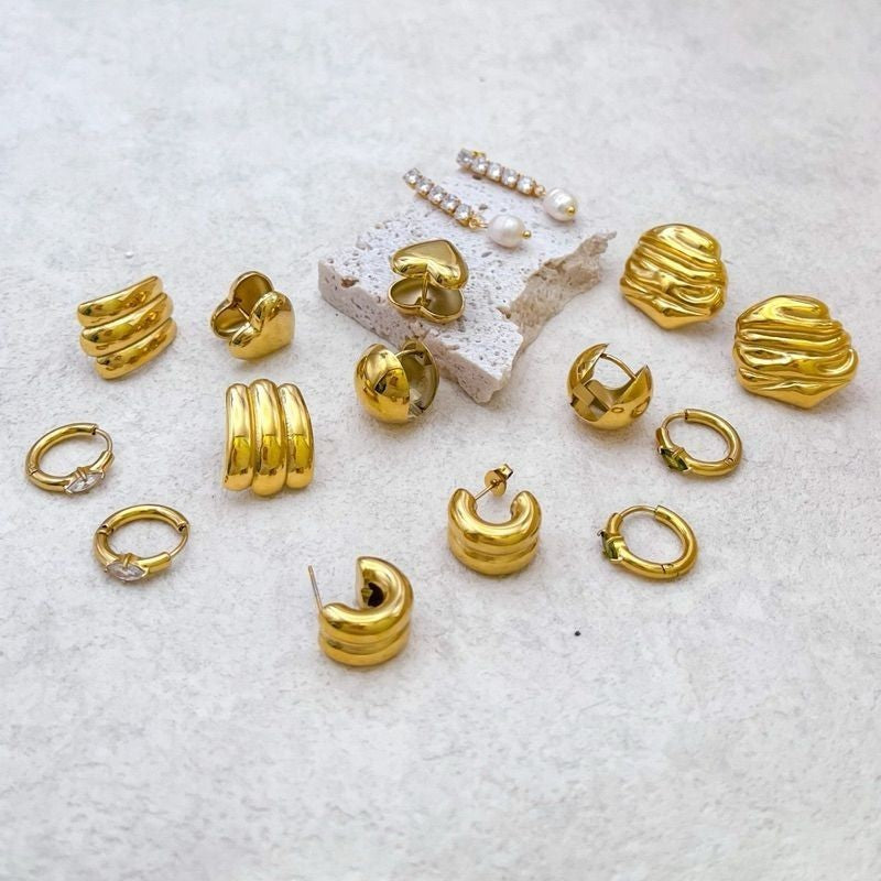 Stainless steel gold earrings love deign/ uneven design/ tennis diamond earrings 1 pair