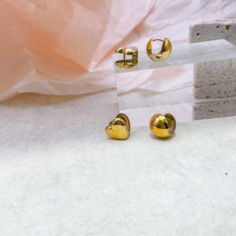 Stainless steel gold earrings love deign/ uneven design/ tennis diamond earrings 1 pair