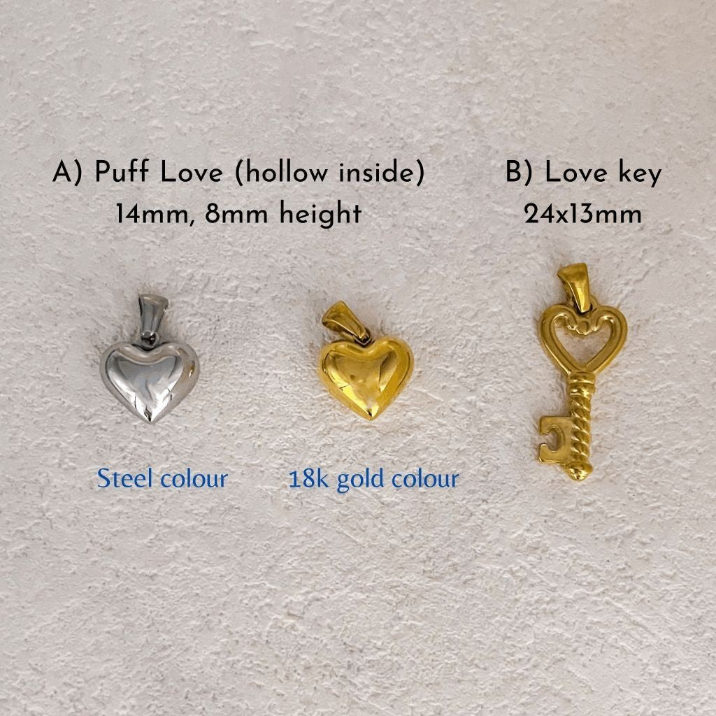 Stainless steel puff love pendant and key pendant 1 pc