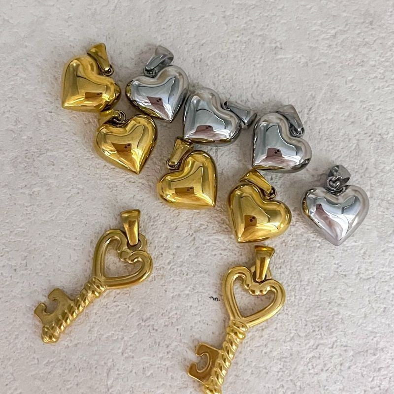 Stainless steel puff love pendant and key pendant 1 pc