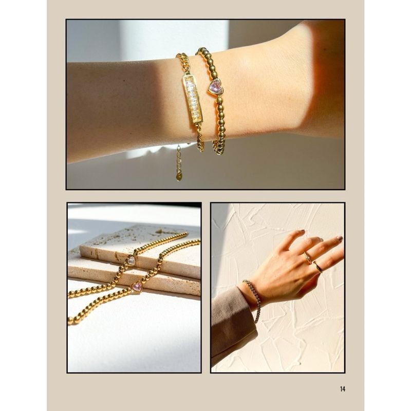 [Tarnish resistant] Stainless steel gold bracelet 1pc - love/ zirconia/ butterfly/ teniss chain design
