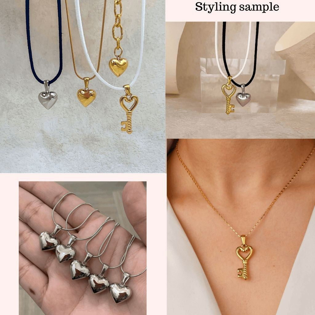 Stainless steel puff love pendant and key pendant 1 pc