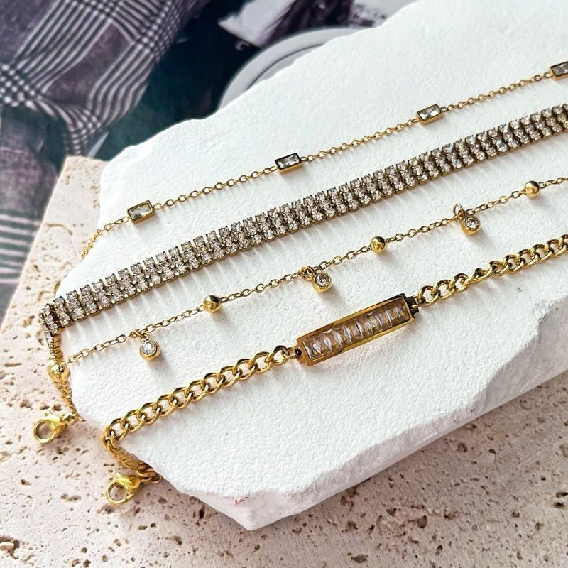 [Tarnish resistant] Stainless steel gold bracelet 1pc - love/ zirconia/ butterfly/ teniss chain design
