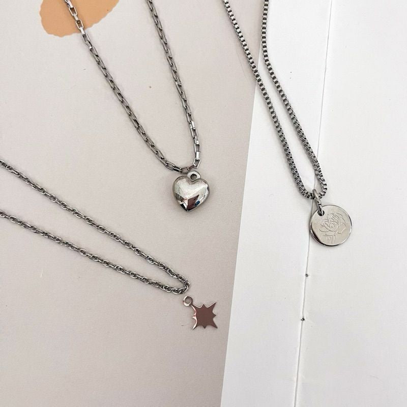 [Ready Necklace] Steel colour stainless steel tarnish free necklace 1 pc