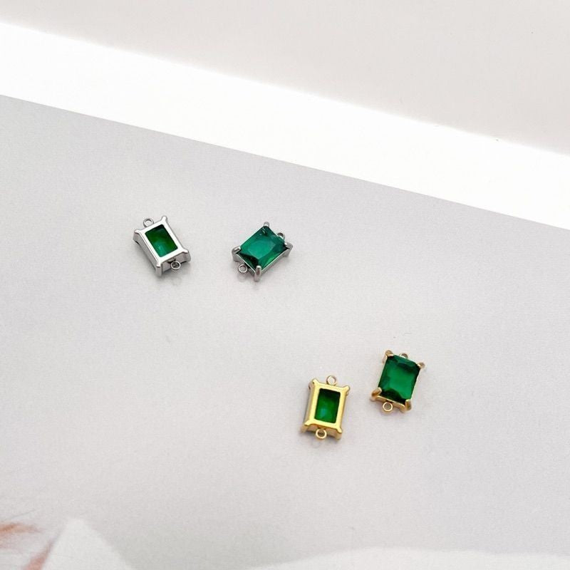 Stainless steel rectangle zirconia double hoop/ White zirconia green emerald pendant
