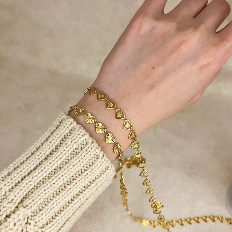 Stainless steel love chain 50cm/ gold heart shape chain