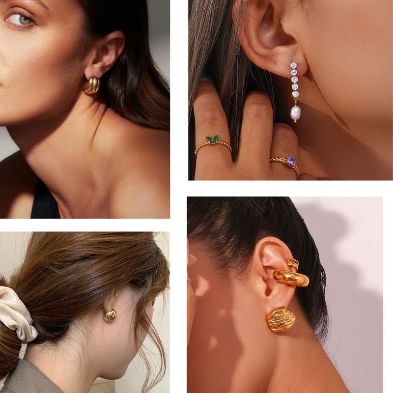 Stainless steel gold earrings love deign/ uneven design/ tennis diamond earrings 1 pair