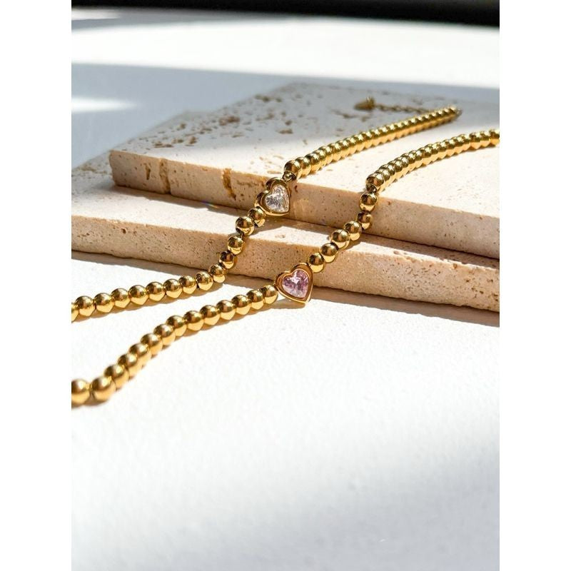[Tarnish resistant] Stainless steel gold bracelet 1pc - love/ zirconia/ butterfly/ teniss chain design