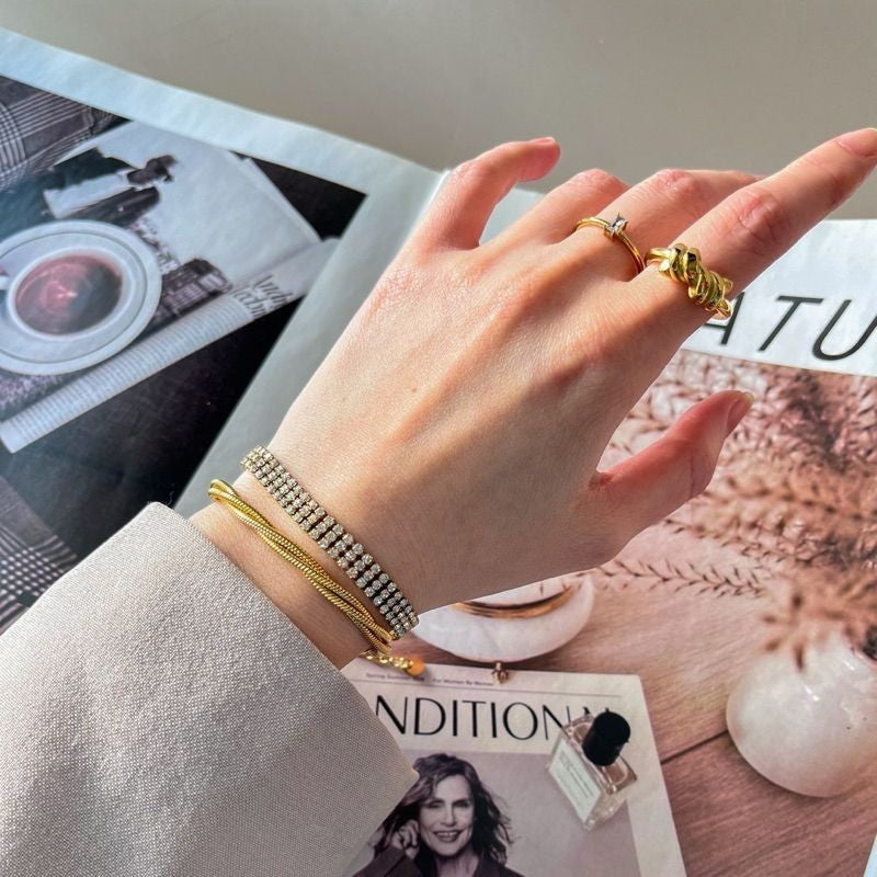 [Tarnish resistant] Stainless steel gold bracelet 1pc - love/ zirconia/ butterfly/ teniss chain design