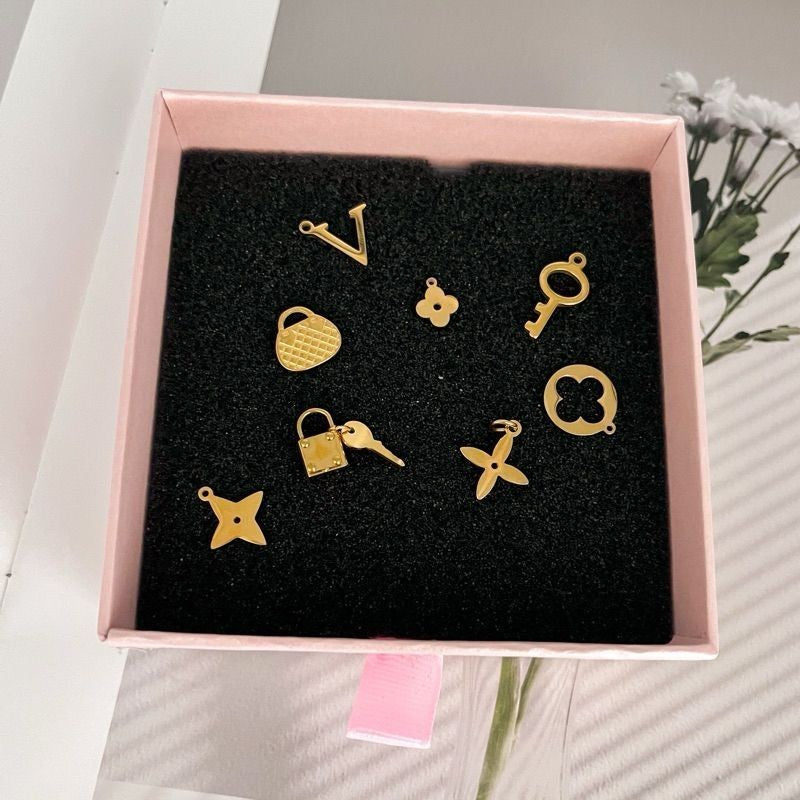 L-V inspired pendant stainless steel gold 1pc/ diy jewellery necklace