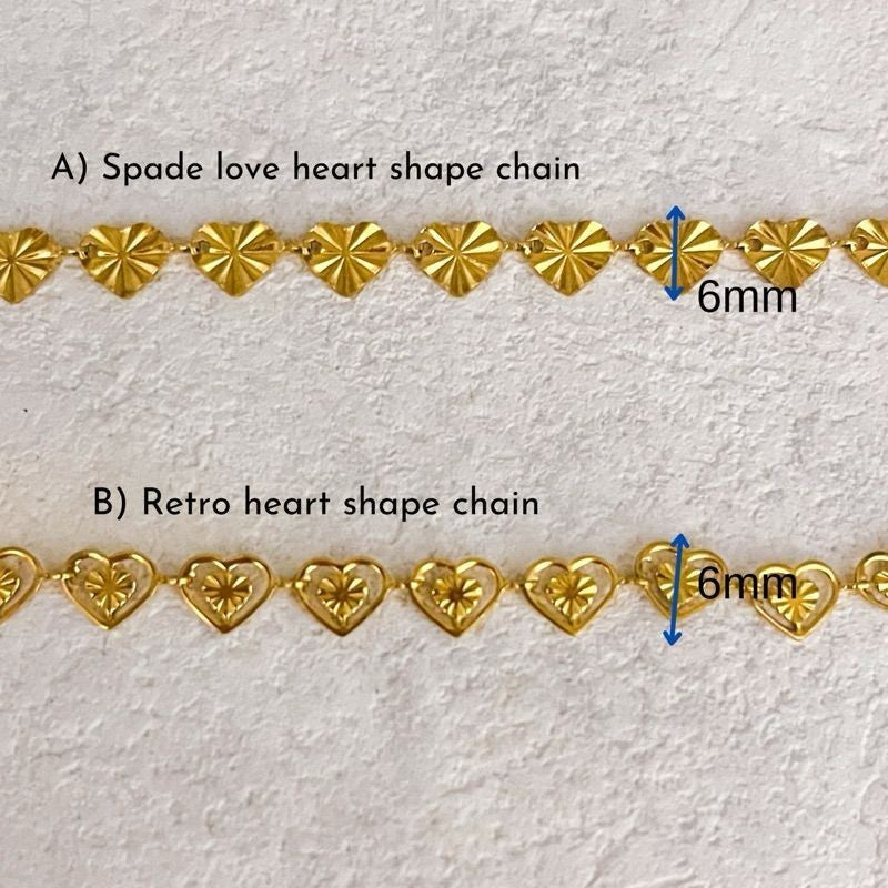 Stainless steel love chain 50cm/ gold heart shape chain