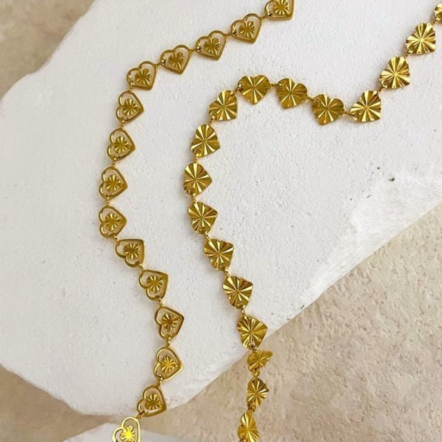 Stainless steel love chain 50cm/ gold heart shape chain